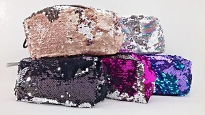 Girl's School Sequin Pencil Case Pink Purple Black  - Picture 1 of 6