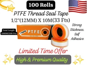 100 Rolls 1/2" X 396" Teflon PTFE Thread Plumbing Seal Tape Pipe Industrial 3M - Picture 1 of 6