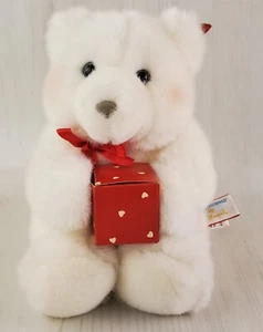 1989 Hallmark White Plush Bear - Bearer of Gifts w/ Valentines Broach in Box - Picture 1 of 11