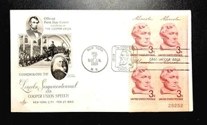 US SC #1114 LINCOLN SESQUICENTENNIAL 1959 FDC/Plate block $8.95 Free shipping - Picture 1 of 2