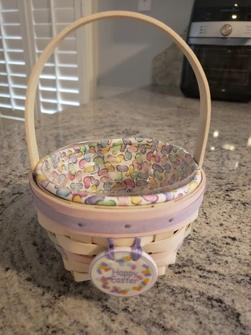 Longaberger 2000 small Whitewashed Easter jelly Bean Basket combo collectible￼ Cover