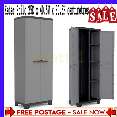 Tall Plastic Shed Indoor Garden Tool Storage Unit Utility garage Cabinet Lockabl - Image 1 of 4