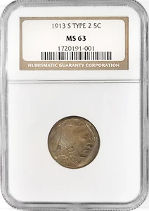1913-S 5C Type 2 Buffalo Nickel NGC MS63 - Picture 1 of 2