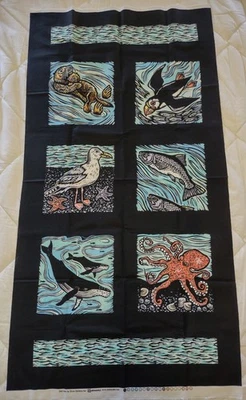 Panel Clothworks Sea Life Collection By Evan Zerbetz Alaska Whale Otter Puffin  - Image 1 of 2