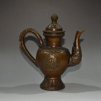 7.2" China Old Antique Collection Bronze Dragon Head Teapot Free Shipping - Image 1 of 4