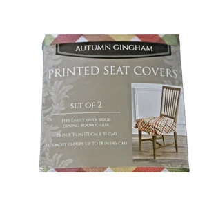 Autumn Gingham Printed Seat Covers Set of 2 Fall Thanksgiving Décor Orange - Picture 1 of 6