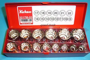 Koken Stecknuss Satz 3/8" Sw. 9 bis 22 - 14tlg in einer Metall Kassette 12 kant - Bild 1 von 1