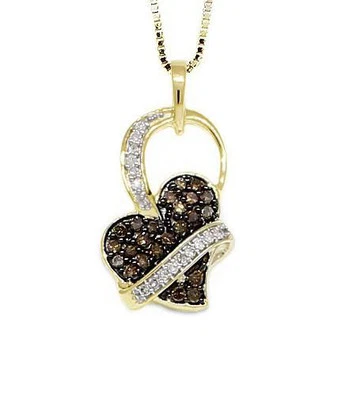 Кулон в виде сердца из 10-каратного желтого золота с шоколадно-коричневыми бриллиантами 0,33 карата - Изображение 1 из 2