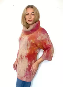 Tunica in puro cashmere tie-dye arancione rosa M/L LENTA riciclata S025 - Foto 1 di 10