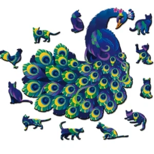 Peacock 120 pieces, Wooden Jigsaw Puzzles, unique irregular animal shaped Gifts - Picture 1 of 9