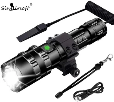 Tactical Flashlight Super Bright LED Torch USB 5 Light Mode Jagd Montieren Lamp