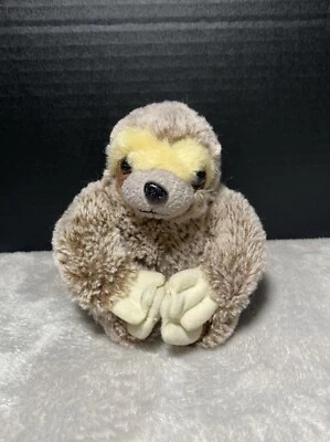 Mini Three Toed Sloth Plush Sitting 5" Magnetic Hands Feet Stuffed Toy Pet Lovey - Image 1 of 4