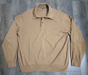Orvis Sweater Mens Large Cotton Silk Cashmere Blend Polo Pullover Brown Soft - Picture 1 of 13