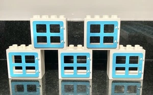 Lot Of 5 Lego Duplo 2x4 White Window Frames & Azure Blue Panes - Picture 1 of 2