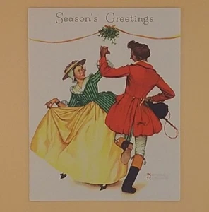 Vintage Christmas Card, 'Mistletoe Dance' By Norman Rockwell - Not Used - Picture 1 of 3