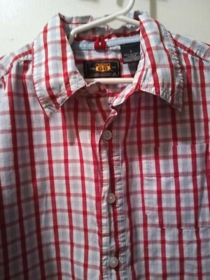 Camisa de manga corta roja y azul claro a cuadros para niño talla 8 Route 66 bolsillo delantero  Foto 1 de 4