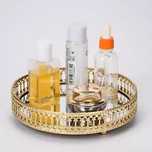 Gold Mirrored Vanity Tray for Bathroom Counter,Metal Decorative Jewelry Storage - Picture 1 of 6