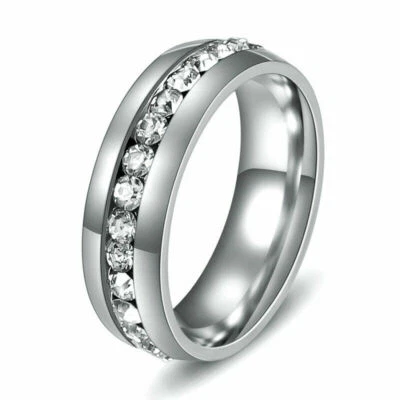 Women's Stainless Steel Rhinestone Round Ring Size 6-11 Band Polished Jewelry  - Image 1 of 2