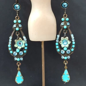 Michal Negrin Earrings Light Blue Turquois Large Teardrop With Swarovski Crystal - Picture 1 of 14