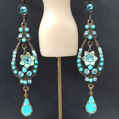 Pendientes Michal Negrin turquesa claro lágrima grande con cristal de Swarovski Foto 1 de 4