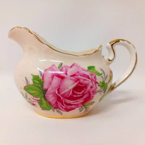 Very Rare Aynsley Pink Cabbage Rose Floral Milk Jug Creamer Bone China Gilded - Picture 1 of 7