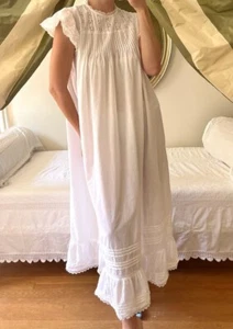 Vtg White Edwardian Dress Nightgown Skirt Lace Maxi Cotton La Garconne MNZ Doen - Picture 1 of 1