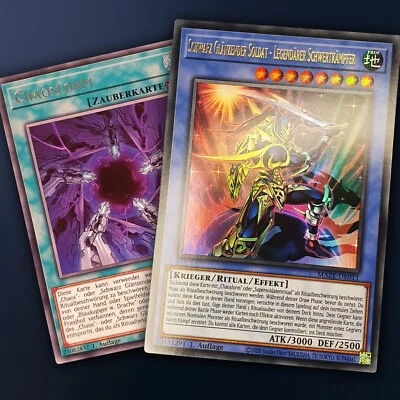 Schwarz Glänzender Soldat Legendärer Schwertkämpfer + Chaosform Yugioh deutsch - Bild 1 von 3