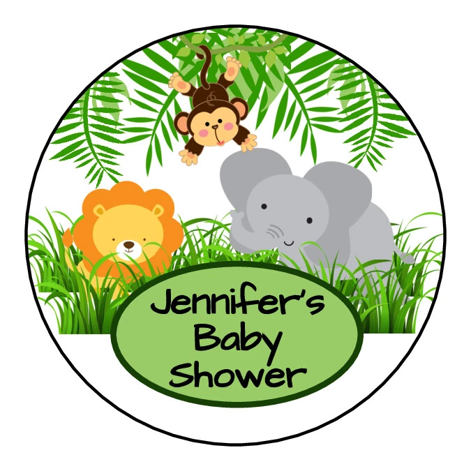 personalized Jungle Animals Safari birthday, baby shower stickers, labels, tags - Image 1 of 1