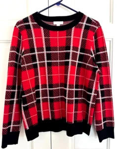 CHARTER CLUB Damen Pullover Gr. M KARIERT Langarm Pulli SCHWARZ/ROT Neu ohne Etikett - Bild 1 von 4