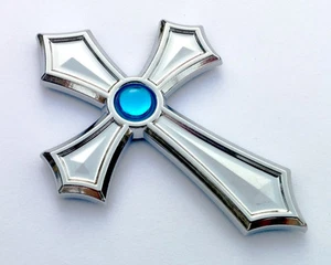 Christian Cross Jesus Cross car auto bike chrome emblem decal sticker BLUE dome - Imagen 1 de 2