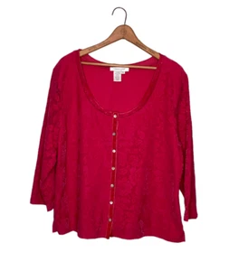 Coldwater Creek Gr. XL rosa beflockt Spitze gefüttert U-Ausschnitt Cardigan Pullover - Bild 1 von 3