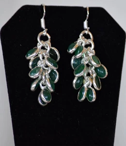 Pendientes colgantes de metal plateado verde ónix gancho lágrima gota joyería de moda de la India - Imagen 1 de 3