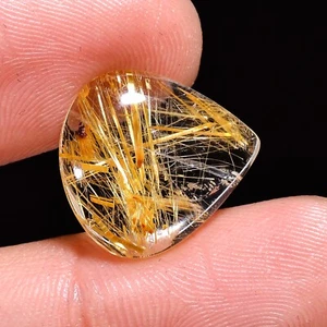 100% Natural Golden Rutile Quartz Cabochon Loose Gemstone 6 Ct 16X15X3 MM - Picture 1 of 4