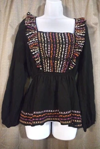 SAVANNA JANE SZ S NWT ALL ABOUT YOU EMBROIDERED BLACK TOP - Picture 1 of 5