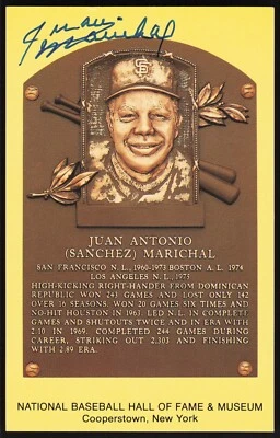Juan Marichal Autographed Yellow Hall of Fame Plaque Postcard JSA Authentic - Image 1 of 3