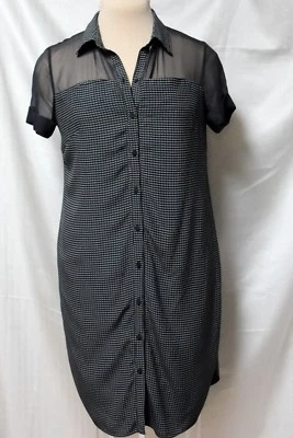 Bailey 44 Mixed Media Semi Sheer Gray Dress-Knit Back-Print Front-Silk/Rayon-M  — 第 1/4 张图片