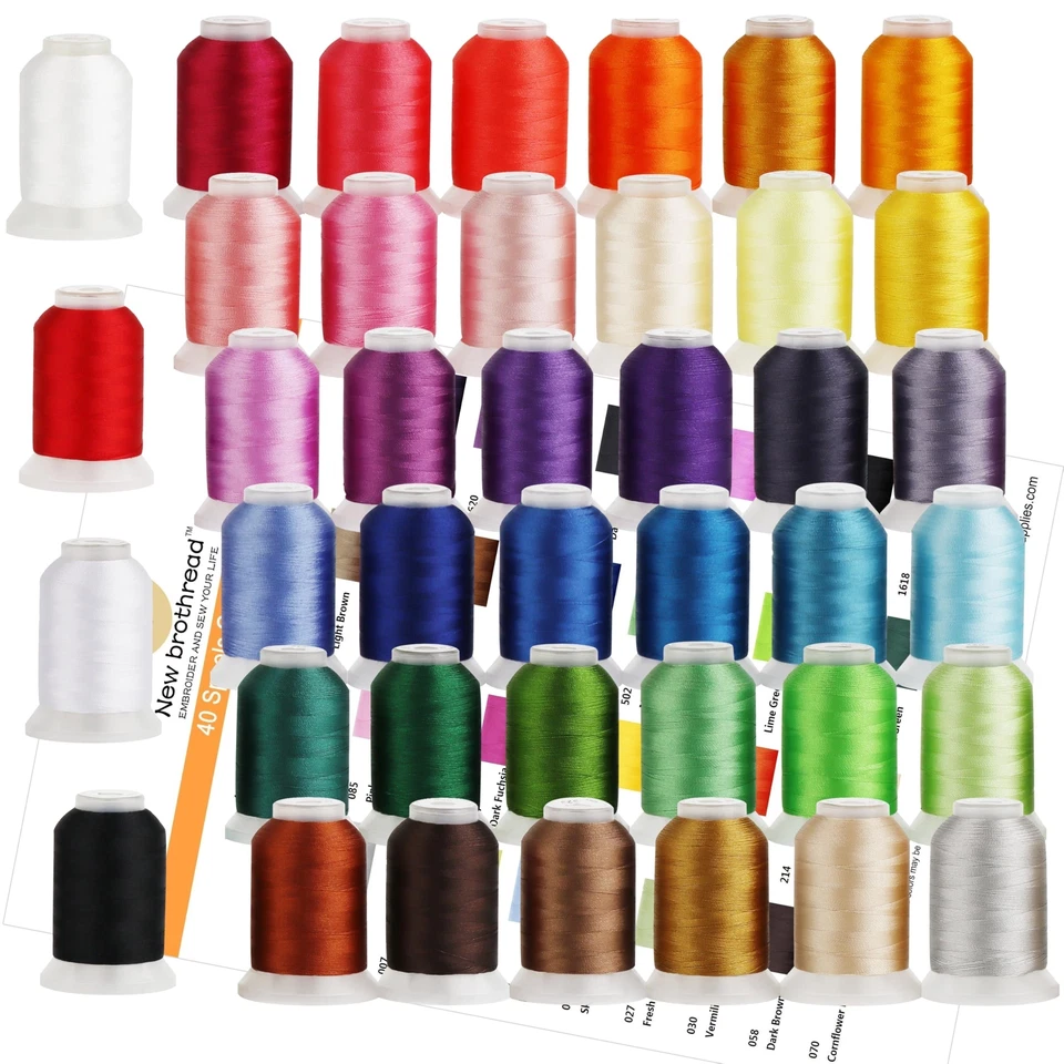 New brothreads 40 Colors 100% Polyester Machine Embroidery Thread 550yd with ... - Image 1 of 4