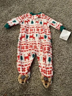 NEW Baby One-Piece Christmas Sleeper Outfit by Bon Be’be’ 0-3 Mo Infant - Image 1 of 4