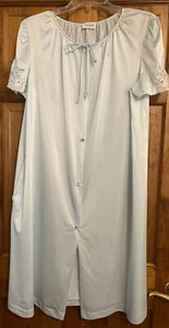 Lorraine Robe Nightgown Womens Size LARGE Light Teal Short Sleeve Buttondown - Picture 1 of 9