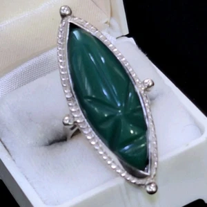 Vintage Mexiko Sterlingsilber Ring grüner Stein Maske Südwesten Azteken Größe 5,75 - Bild 1 von 7