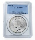 1922 D $1 SILVER PEACE DOLLAR GRADED BY PCGS AS MS 64  GORGEOUS 