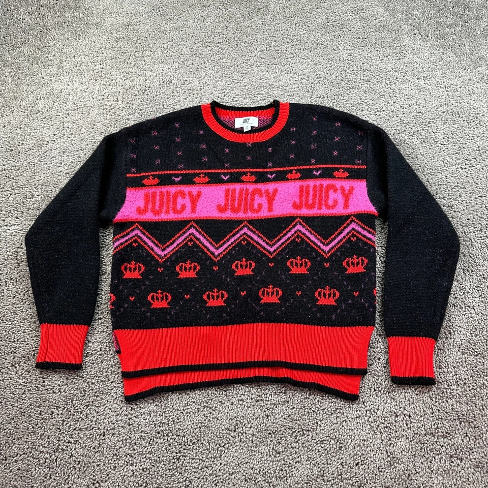 Suéter Juicy Couture Mujer Mediano Negro Rosa Fair Isle Mezcla Acrílica Pullover Foto 1 de 4