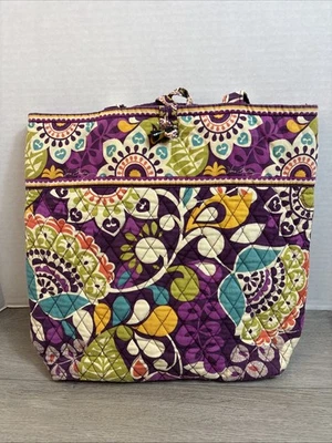 Vera Bradley Shoulder Tote Bag Plum Crazy XL Retired Quilted 14 X 12 Travel READ - Image 1 of 4