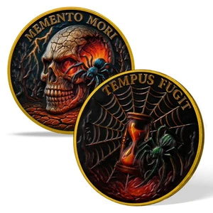 Moneda Inspring Memento Mori Araña Calavera TEMPUS FUGIT Regalo Práctica Estoica Diaria - Imagen 1 de 17