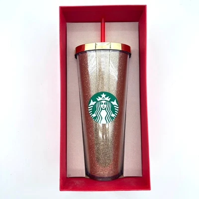 Vaso Starbucks Gold Holiday Glitter con tapa dorada y pajita roja - 16 oz Foto 1 de 4