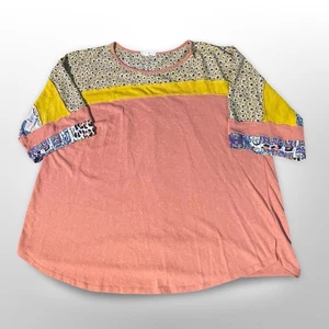 Easel Women's 1X Tunic Top Patchwork Print Bohemian Blouse 3/4 Sleeve - Picture 1 of 4