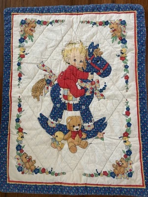 Vintage Baby Blanket Baby Rocking Horse Pallet Floor Crib Infant Thick Boy - Image 1 of 4