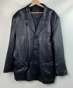 Jones New York City Jacket Black Leather Collared Buttons Flap Pockets Lined 48R - Picture 1 of 15