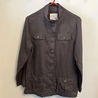 Artisan NY 100% Linen Gray Women’s Safari Jacket Large Zip And Snap Closure - Image 1 of 4