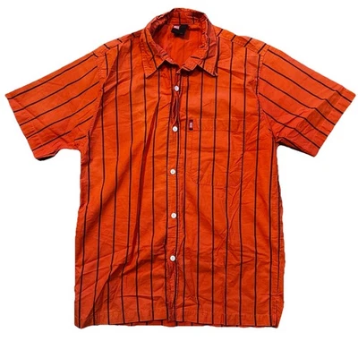 Camisa Y2K Diesel Manga Corta Rayas Pequeña Naranja Roja Abotonada 100% Algodón Foto 1 de 4